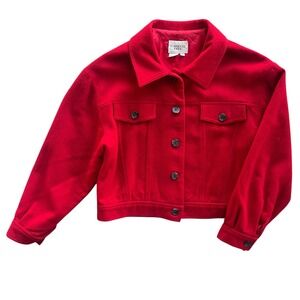 CARROLL REED Women's Sz L Red 100% Wool Button Front Cropped Jacket Vintage Chic